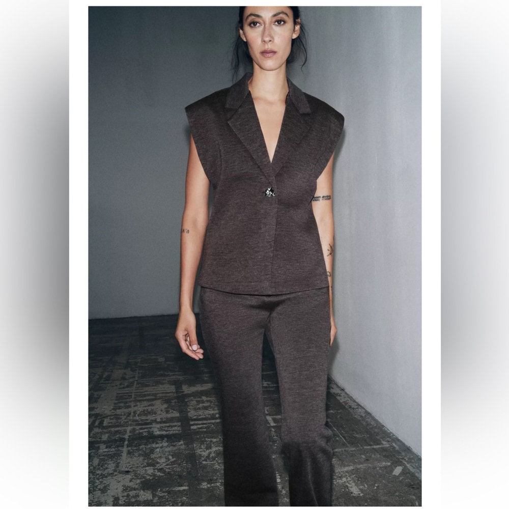 Zara Dark Brown Boot-Cut Knit Pants - Picture 4 of 11